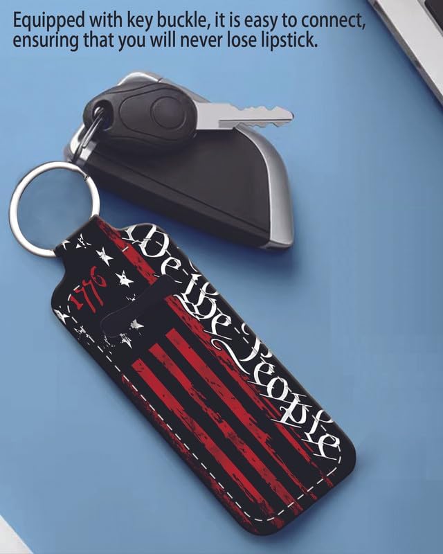 Chapstick Holder Keychain Holder Neoprene Lip Balm Lipstick Lip Gloss Holder Travel Accessory for Girls Women Gift(American Flag 1776)