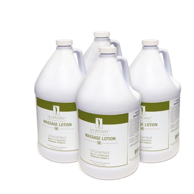 Master Massage Massage Lotion for Massage Therapy - 1 Gallon - 100% Natural, Unscented 1 Gallon, Pack of 4