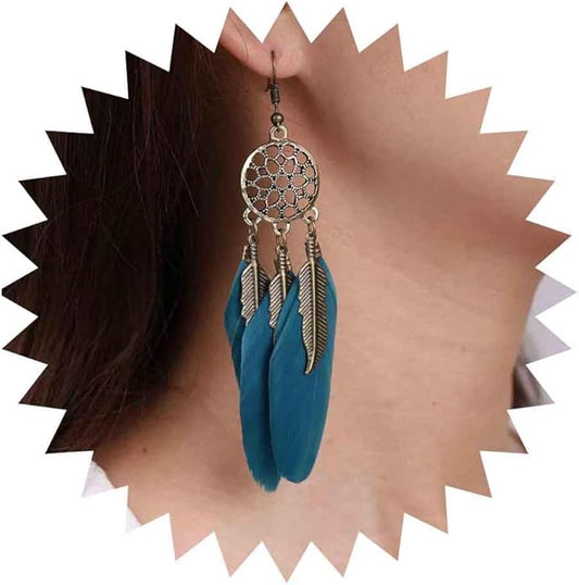 Boho Black Feather Dangle Earrings Long
