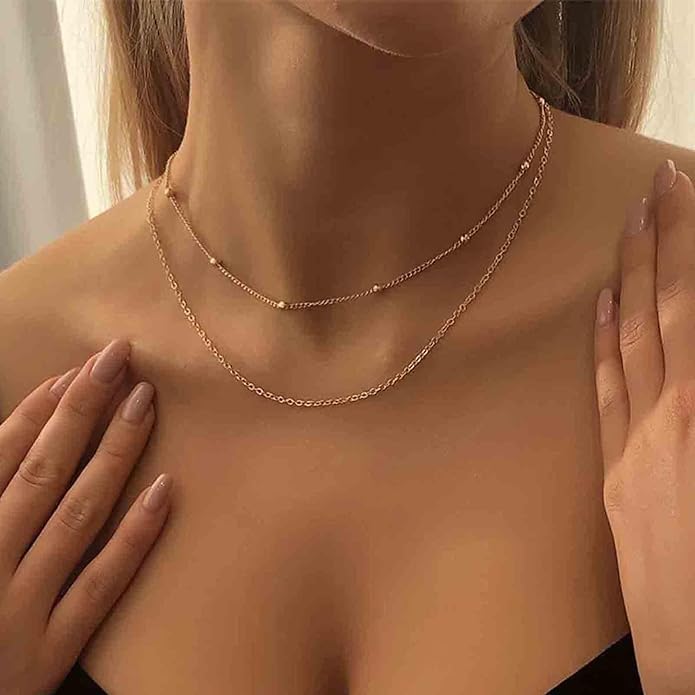 Boho Layered Satellite Choker Necklace Gold Ball Chain