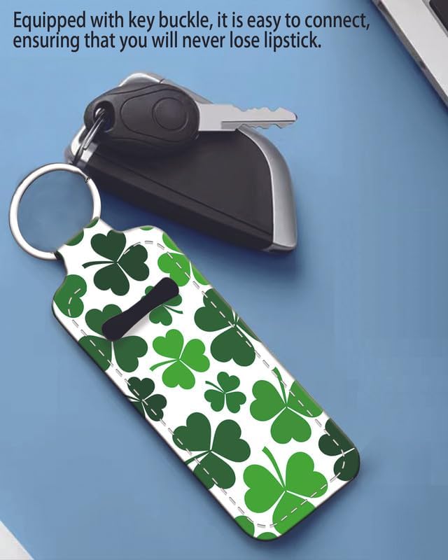 Chapstick Holder Keychain Holder Neoprene Lip Balm Lipstick Lip Gloss Holder Travel Accessory for Girls Women Gift(Clover Leaf)