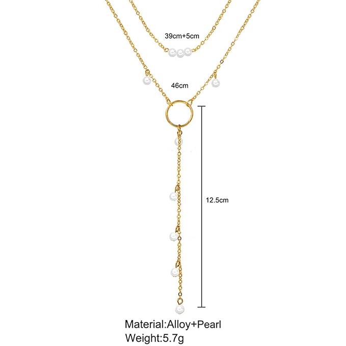 Boho Circle Pearl Lariat Necklace Gold Long Lariat