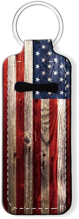 Chapstick Holder Keychain Holder Neoprene Lip Balm Lipstick Lip Gloss Holder Travel Accessory for Girls Women Gift(Retro Wood American Flag)