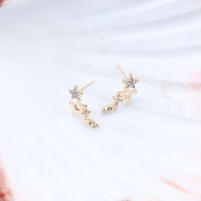 Bohemia Star Climber Crawler Earrings Gold Crystal Star