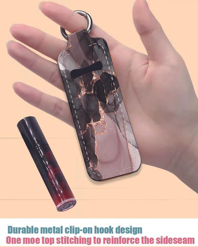 Chapstick Holder Keychain Holder Neoprene Lip Balm Lipstick Lip Gloss Holder Travel Accessory for Girls Women Gift(Black Pink Marble)