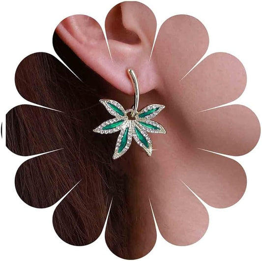 Vintage Emerald Pot Leaf Earrings Green
