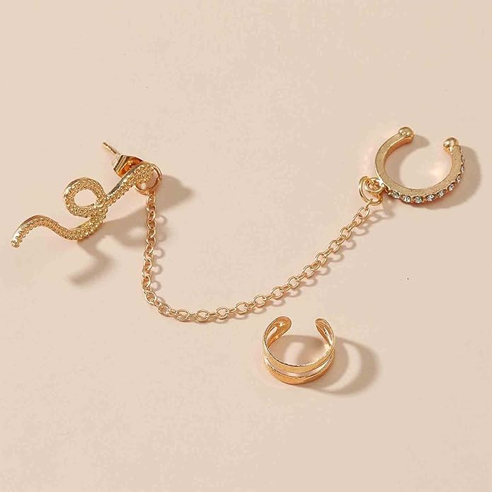 Punk Snake Cuff Chain Earrings Gold
