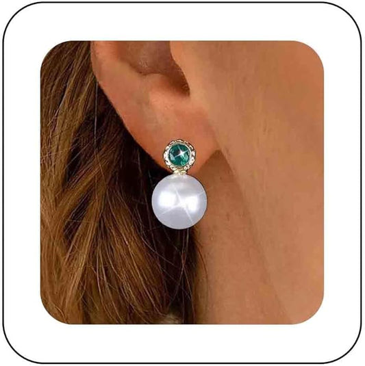 Vintage Emerald Pearl Earrings Gold Pearl