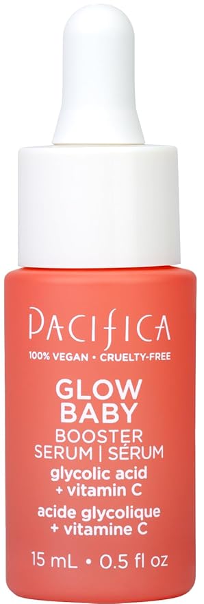 Pacifica Glow Baby Booster Mini Face Serum, Vitamin C & Glycolic Acid For Brightening Dull Skin, Fragrance-Free, Vegan & Cruelty-Free, 1 Fl Oz
