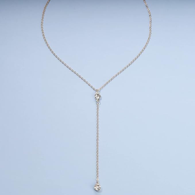 Boho Crystal Y Drop Necklace Choker Gold Long