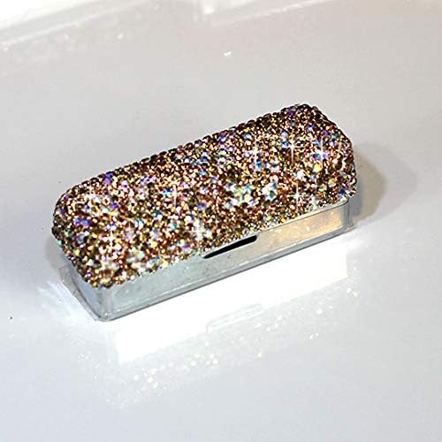 Lipstick Bling Rhinestone Crystal Lipstick Case Storage Organizer Box with Mirror for Women's Lipstick Holder-Cosmetic Storage Kit (Gold)