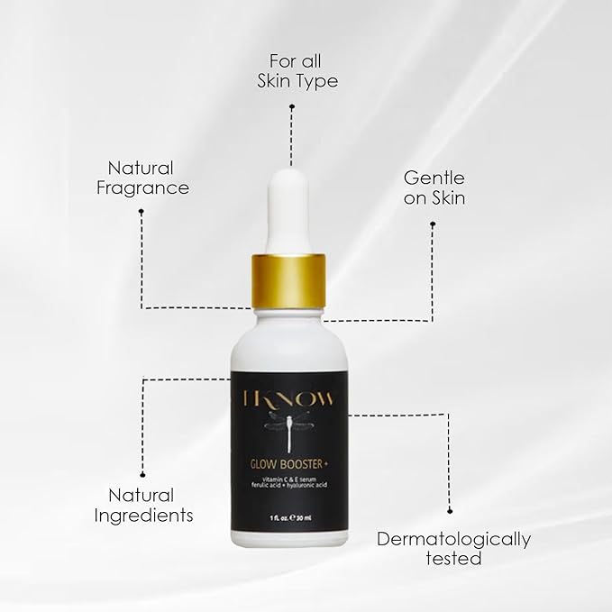 IKNOW Glow Booster+ Vitamin C and E Serum, Hyaluronic Acid Serum for Face, Facial Serum for Glow Up, Hydrating Serum for Dark Spots, Fine Lines and Wrinkles (1 oz)