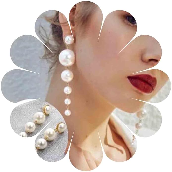 Boho Pearl Drop Dangle Earrings Big Pearl Tassel