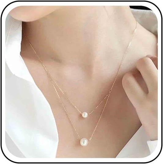 Boho Layered Pearl Necklace Choker Gold