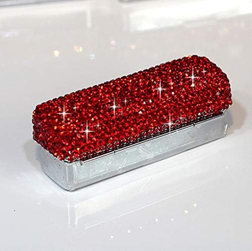 Lipstick Bling Rhinestone Crystal Lipstick Case Storage Organizer Box with Mirror for Women's Lipstick Holder-Cosmetic Storage Kit (Red)