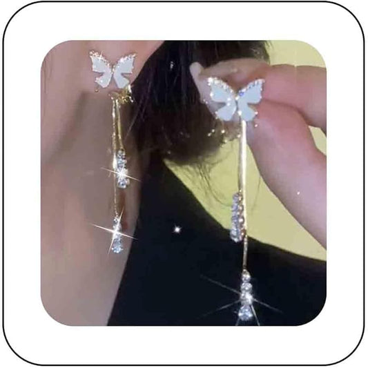 Vintage Crystal Butterfly Earrings Long Rhinestone
