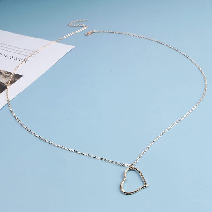 Boho Long Heart Necklace Open Heart