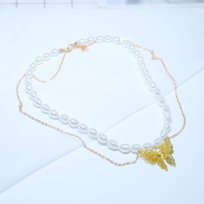 Bohemian Layered Necklace with Butterfly Pendant