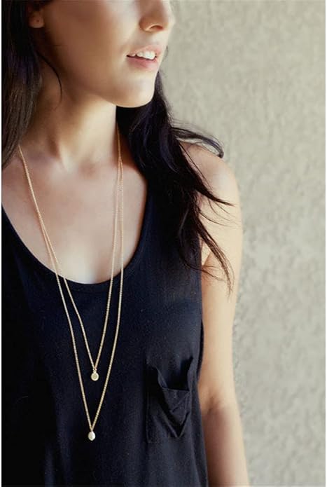 Long Layered Necklace Delicate Coin Pearl