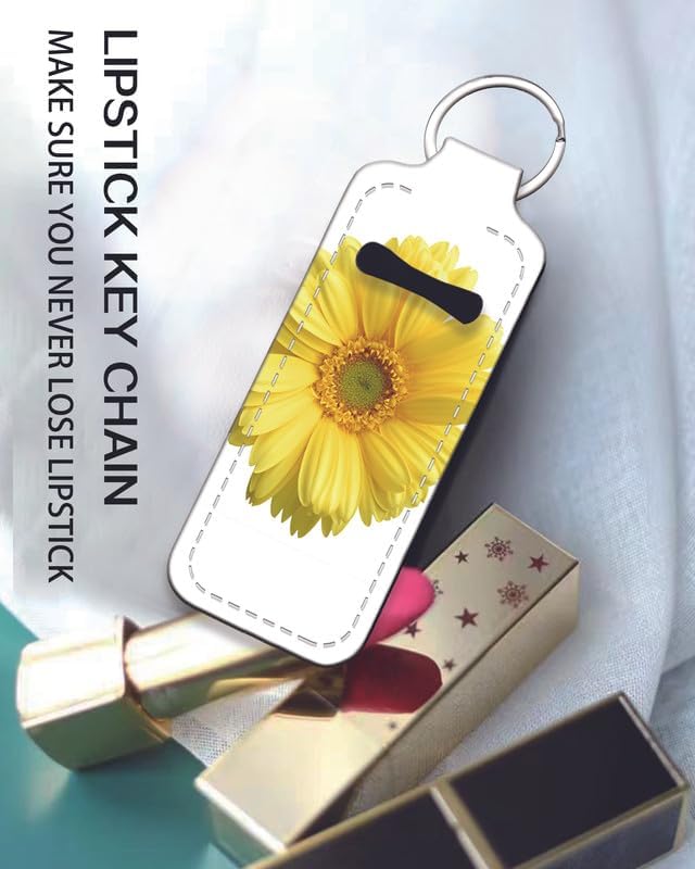 Chapstick Holder Keychain Holder Neoprene Lip Balm Lipstick Lip Gloss Holder Travel Accessory for Girls Women Gift(Yellow Daisy)