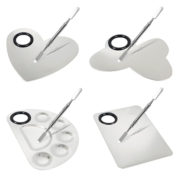 4 Pack Makeup Mixing Palette with Spatula, Stainless