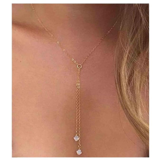 Boho Crystal Drop Necklace Gold Crystal