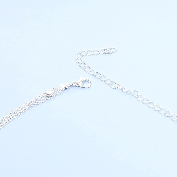 Boho Layered Moon Necklace Silver Compass