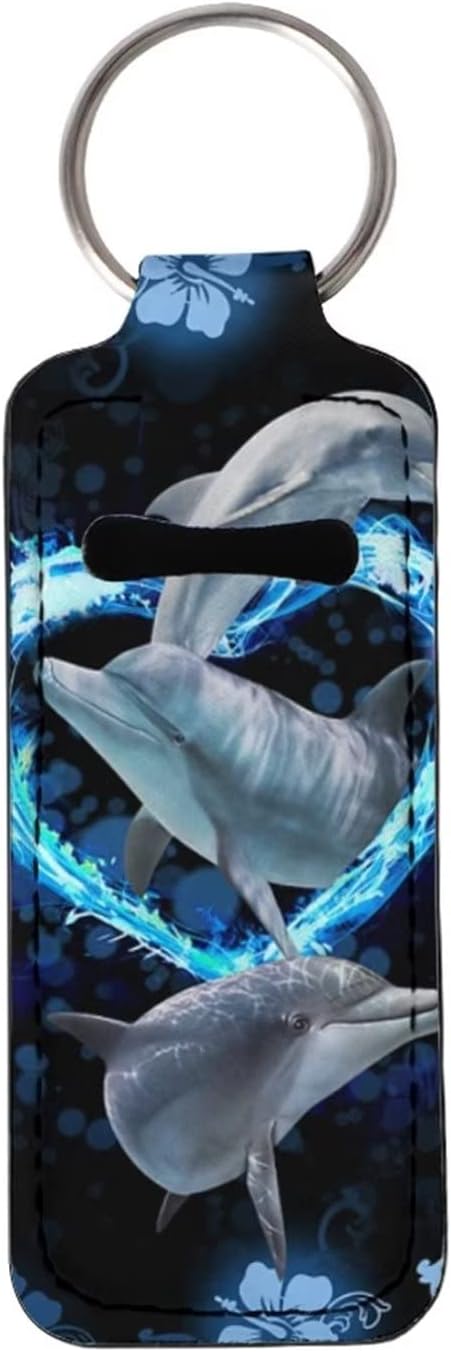 Cute Blue Dolphin Print Chapstick Keyring Balm