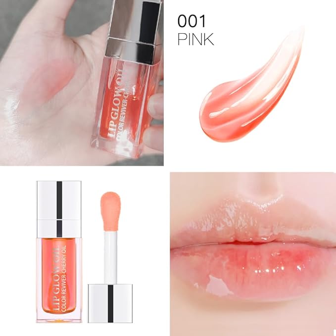 Hydrating Lip Oil for Women, Glossy Lip Color, Transparent Lip Gloss for Nourishing Lip and Make Lip Full, Moisturizing Liquid Tinted Lip Balm for Lip Care, 0.2oz (Soft Pink #001)