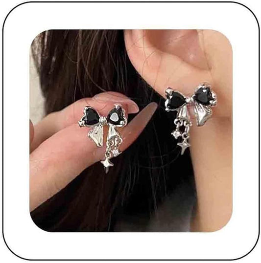 Vintage Crystal Bow Earrings Black Onyx