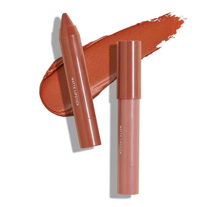 3 Colors Matt Nude Lipstick Lipliner Lip Crayons Pack Set,Velvet Moisture Smooth Matte Lipstick Pencils,Waterproof&Waterlasting,#01#03#07