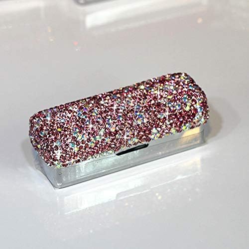 Lipstick Bling Rhinestone Crystal Lipstick Case Storage Organizer Box with Mirror for Women's Lipstick Holder-Cosmetic Storage Kit (Pink)