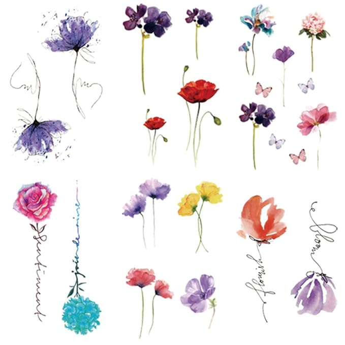 WEETUU 24 Sheets Small Floral Temporary Tattoo for Stickers (T04)