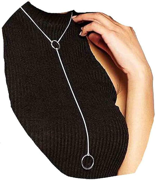 Boho Long Circle Pendant Necklace Silver