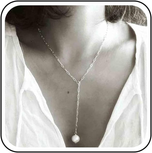 Boho Long Pearl Necklace Gold Lariat