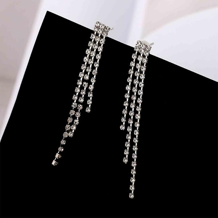 Boho Rhinestone Tassel Earrings Long Fringe Drop Dangle