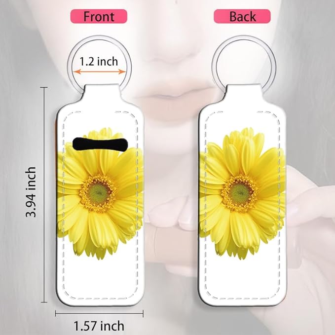 Chapstick Holder Keychain Holder Neoprene Lip Balm Lipstick Lip Gloss Holder Travel Accessory for Girls Women Gift(Yellow Daisy)
