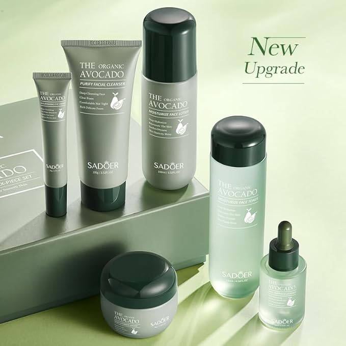 Avocado Skincare Sets,Skincare Gift Set with Facial Cleanser, Face Serum, Face Cream, Eye Cream, Toner, moisturizing Lotion, Anti Aging Skin Care Sets & Kits, Hydrating Facial Kit for women (6Pcs)