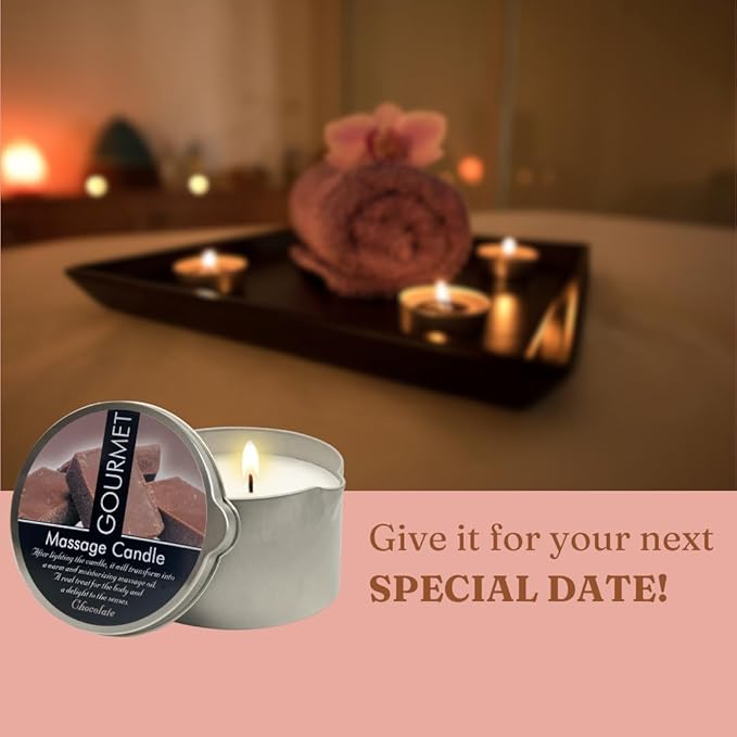 GOURMET COLLECTION Massage Candle Chocolate Scent - Moisturizing Body Oil for Pure Relaxation - Ideal for Massage Therapy, Luxurious Experience 6.76oz