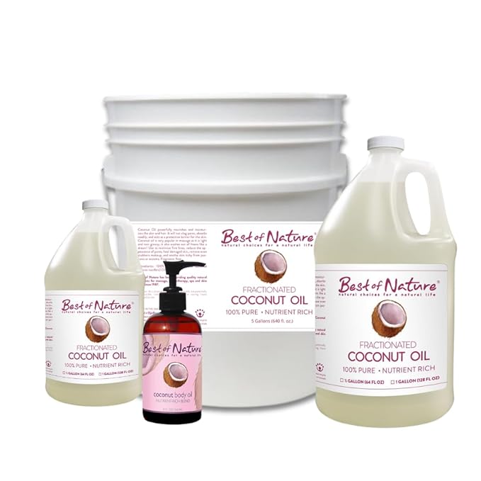 Best of Nature 100% Pure Fractionated Coconut Oil - Liquid MCT Massage & Body Oil, Unscented Moisturizer for Hair, Skin, Face, Aromatherapy Carrier for Essential Oils, Half Gallon (64 fl oz)