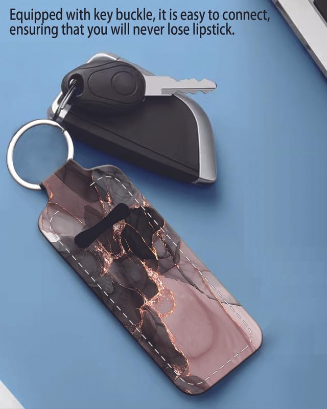 Chapstick Holder Keychain Holder Neoprene Lip Balm Lipstick Lip Gloss Holder Travel Accessory for Girls Women Gift(Black Pink Marble)