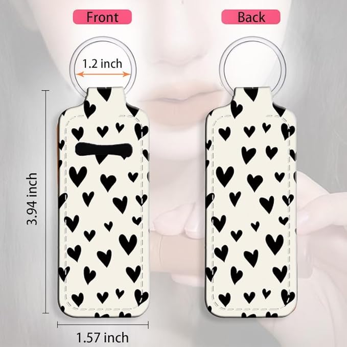 Chapstick Holder Keychain Holder Neoprene Lip Balm Lipstick Lip Gloss Holder Travel Accessory for Girls Women Gift(Beige Love Heart)