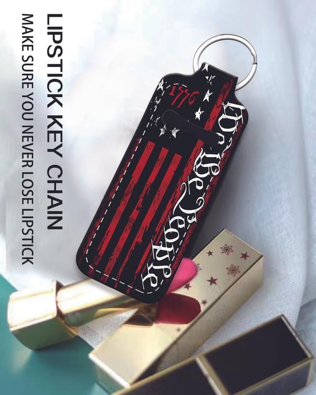 Chapstick Holder Keychain Holder Neoprene Lip Balm Lipstick Lip Gloss Holder Travel Accessory for Girls Women Gift(American Flag 1776)