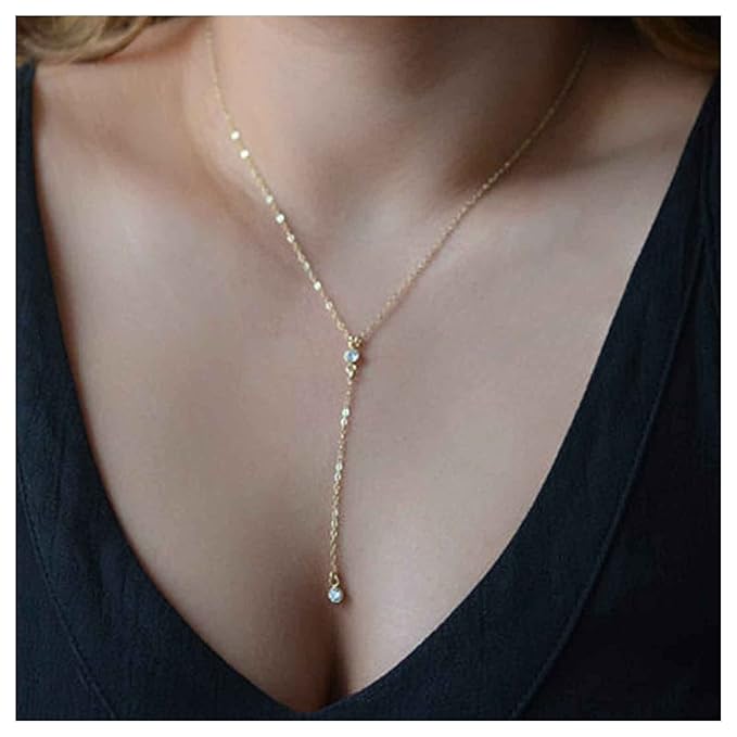 Boho Crystal Y Drop Necklace Choker Gold Long