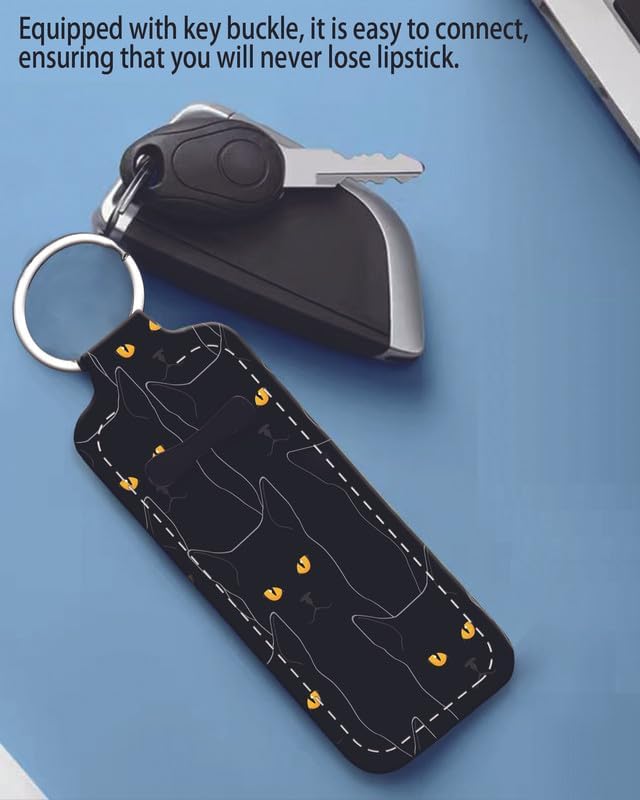 Chapstick Holder Keychain Holder Neoprene Lip Balm Lipstick Lip Gloss Holder Travel Accessory for Girls Women Gift(Cute Cats)
