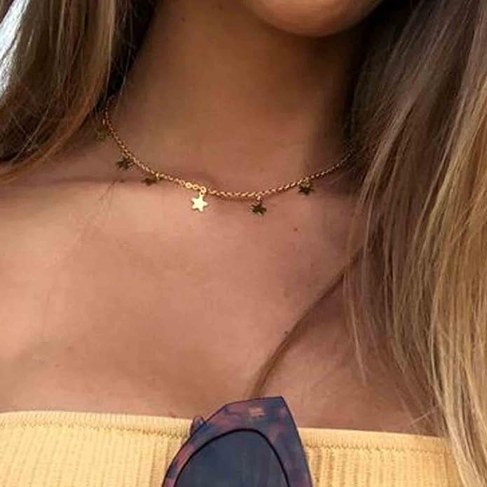 Boho Star Choker Necklace Gold Star Dangle Necklace