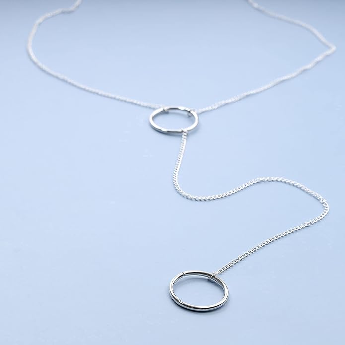 Boho Long Circle Pendant Necklace Silver