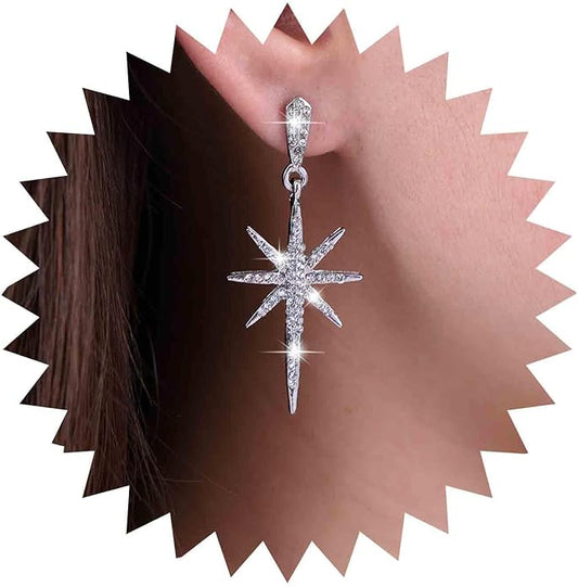Vintage Crystal Northstar Dangle Earrings Rhinestone