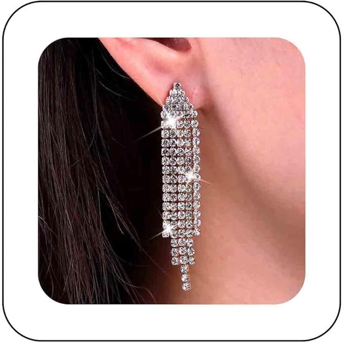 Vintage Rhinestone Chandelier Tassel Earrings Crystal Chain Drop