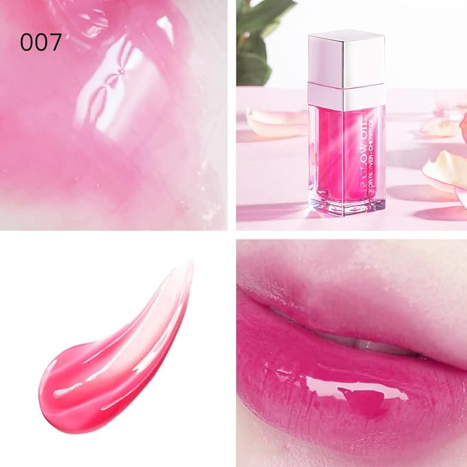 Hydrating Lip Oil for Women, Glossy Lip Color, Transparent Lip Gloss for Nourishing Lip and Make Lip Full, Moisturizing Liquid Tinted Lip Balm for Lip Care, 0.2oz (Raspberry #007)
